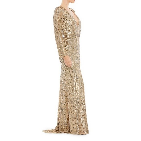 Mac Duggal Dresses & Skirts - Mac Duggal Gold Embellished Front Slit Long Sleeve Gown Size 12